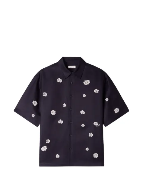 SANDRO floral-flocked short-sleeve shirt Blue SHPCM01648