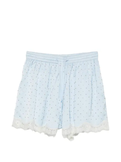 SANDRO lace-trim rhinestone-embellished shorts Blue SFPSH00660