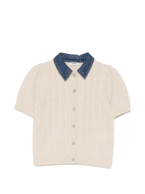 SANDRO cable-knit denim-collar cardigan Neutrals SFPCA01257