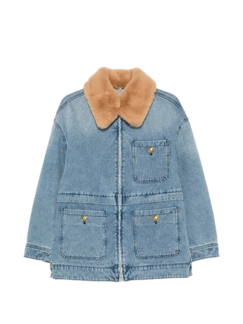 SANDRO faux-fur-collar denim coat Blue SFPOU00811