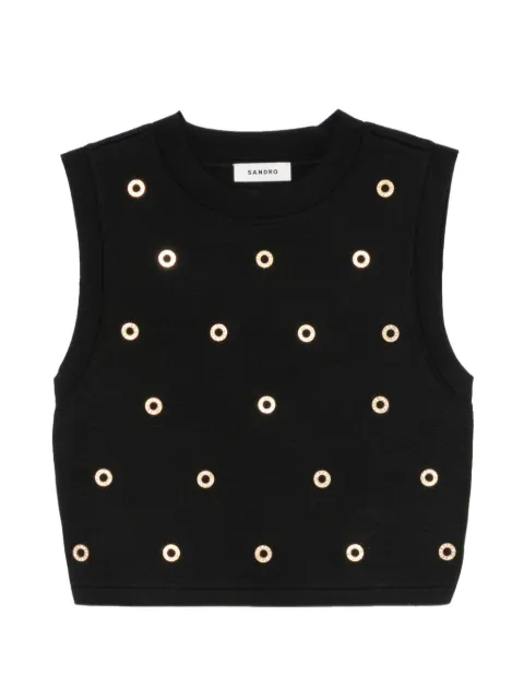 SANDRO eyelet-embellished cropped vest Black SFPPU02874