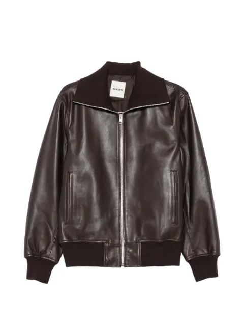 SANDRO ribbed-trim trucker-collar jacket Brown SHPBL01317