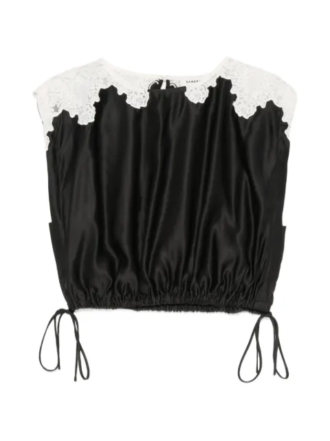SANDRO contrast lace crop top Black SFPTO00984