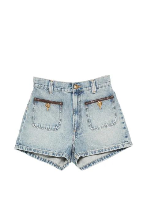 SANDRO leather-trim patch-pocket shorts Blue SFPSH00676