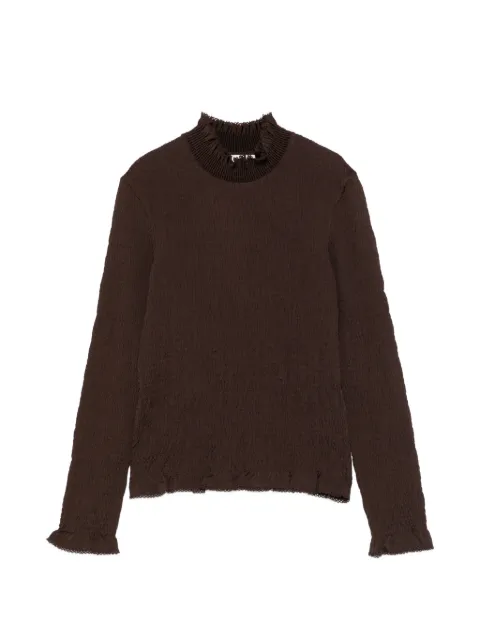 SANDRO smocked ruffled top Brown SFPTS01843