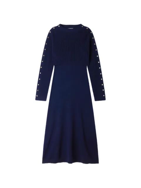 SANDRO stud-embellished layered-effect knitted midi dress Blue SFPRO05063
