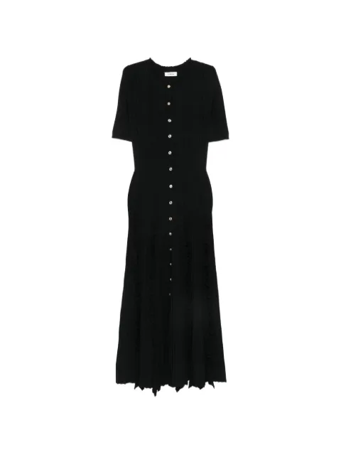 SANDRO ruffle-trimmed ribbed-knit midi dress Black SFPRO04935