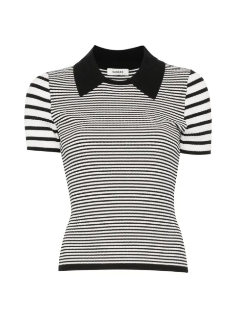 SANDRO striped shirt-collar top Black SFPPU02869