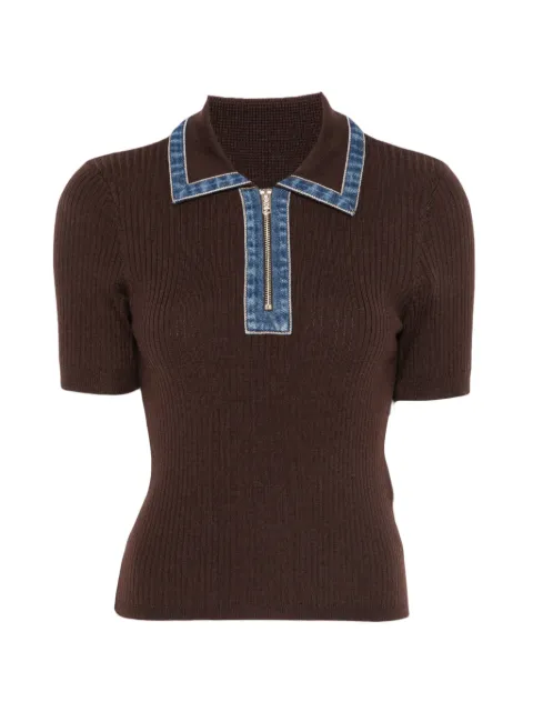 SANDRO ribbed-knit polo top Brown SFPPU02903