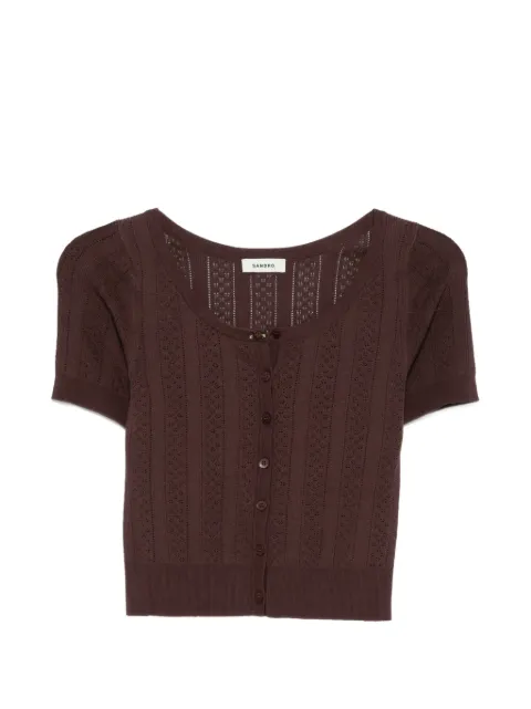 SANDRO pointelle-knit bow-detail cardigan Brown SFPCA01466