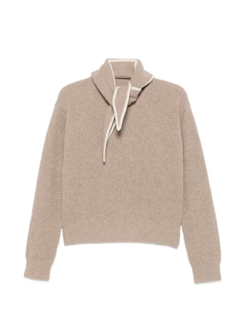 SANDRO ribbed-knit scarf-detail wool sweater Neutrals SFPPU02965