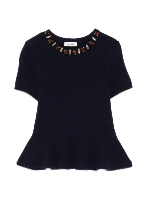 SANDRO crystal-embellished short-sleeve top Blue SFPPU02896