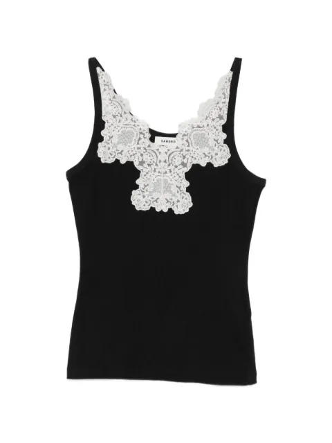 SANDRO ribbed vest top with lace Black SFPTS01837