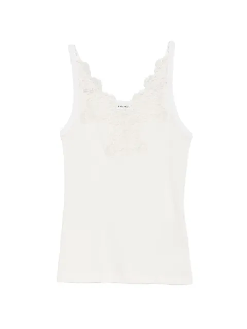 SANDRO ribbed vest top with lace Neutrals SFPTS01837