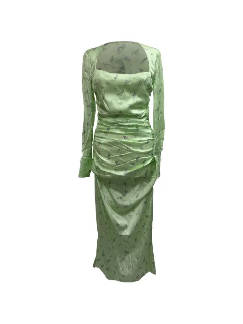 GANNI 2023 Ruched floral-print dress Green RFCPUGBCL734849W