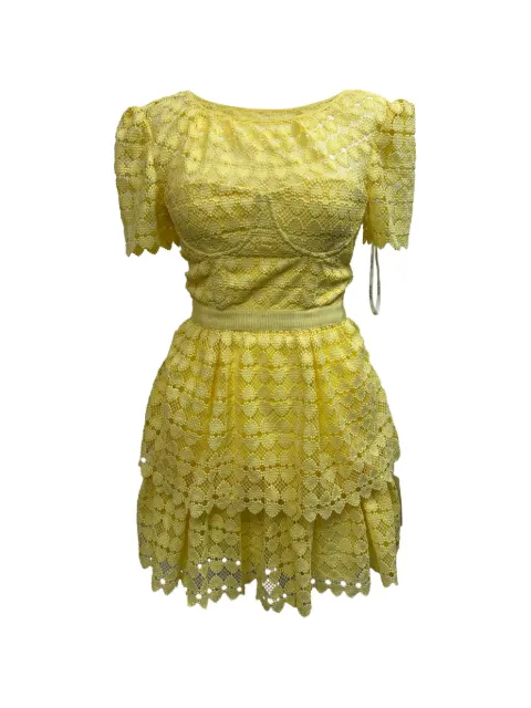 Self-Portrait Heart-Lace tiered dress Yellow RFCPUGBCL720104W