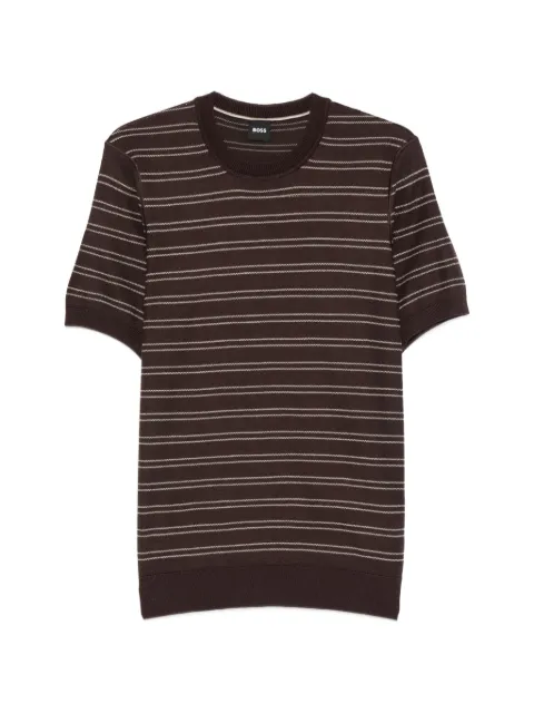 BOSS horizontal-stripe short-sleeved sweater Brown 50560482