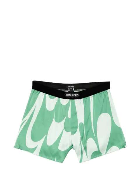 TOM FORD abstract-print logo-patch boxer shorts Green T4LETBF40200