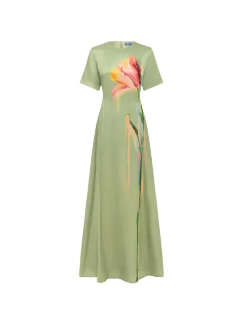 Leo Lin Alice tulip-print maxi dress Green LLPF260942