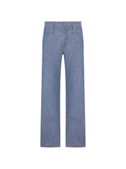 FENDI logo-patch straight-leg trousers Blue FLP302AY0C