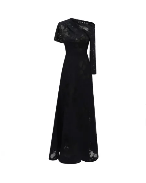 Gemy Maalouf asymmetrical-neckline lace-overlay dress Black GMW257372MD