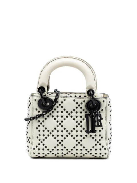 Christian Dior Pre-Owned 2018 Mini Lambskin Cannage Studded Supple Lady Dior satchel White ETZBTIF2DREX38KL