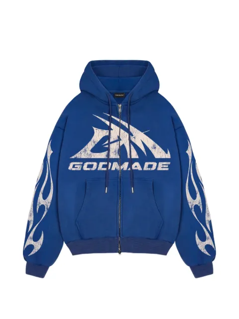 GODMADE logo-print full-zip hoodie Blue GMZH012570