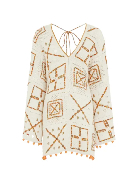 ALEMAIS Marva crochet pom-pom mini dress Neutrals 7091D