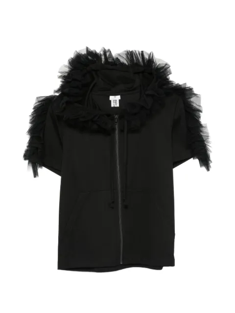 Noir Kei Ninomiya ruffled tulle-trimmed hoodie Black 3QT015