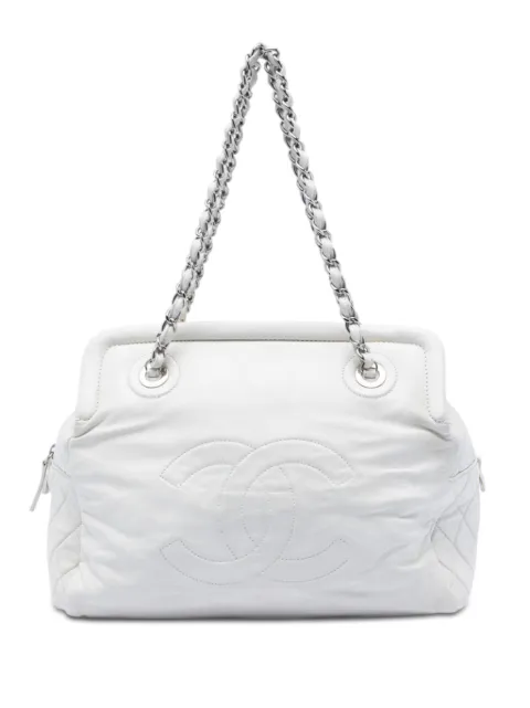 CHANEL Pre-Owned 2009-2010 CC Lambskin Frame tote bag White OP6J2D7BBOLWTY7W