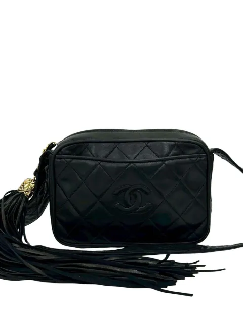 CHANEL Pre-Owned 1989-1991 Small CC Quilted Lambskin Tassel Camera Bag crossbody bag Black K7XT8GVSFIX5DI19