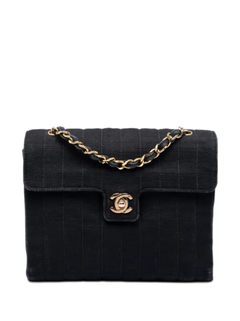 CHANEL Pre-Owned 1991-1994 CC Vertical Quilted Nylon Grosgrain Single Flap crossbody bag Black 7TXL8ET28KZD7I4F
