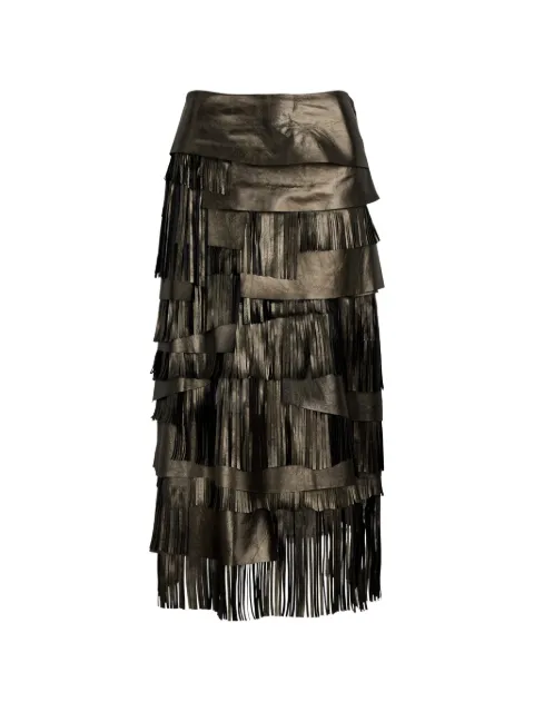 Ralph Lauren Collection Belinda fringe-trimmed tiered midi skirt Grey 290P20981001