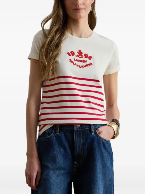 Lauren Ralph Lauren logo-embroidered striped T-shirt Neutrals 200B21056002