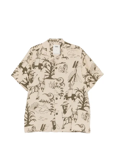 OAS Company Poplan Cuba graphic-print linen shirt Neutrals 1010011012