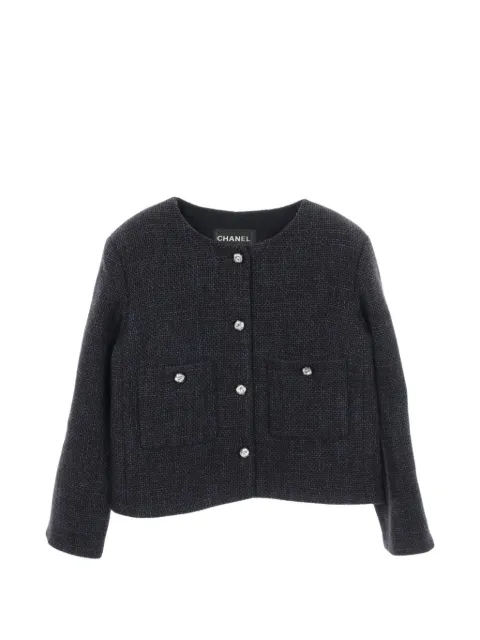 CHANEL Pre-Owned 1986-1988 Bijou button tweed jacket Blue 1055202