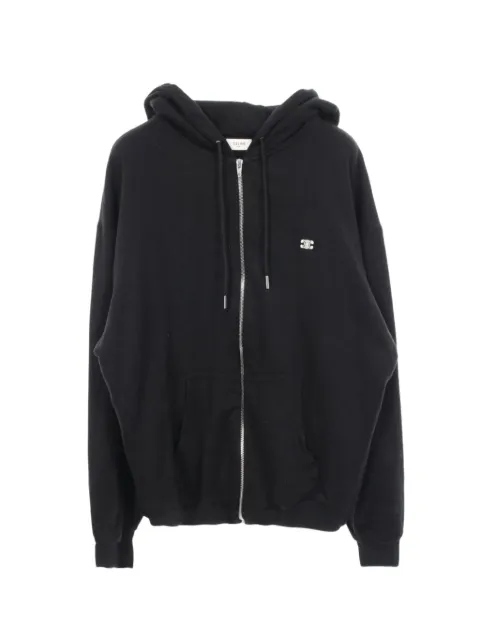 Celine Pre-Owned 00s Triomphe embroidery zip-up hoodie Black 1061305