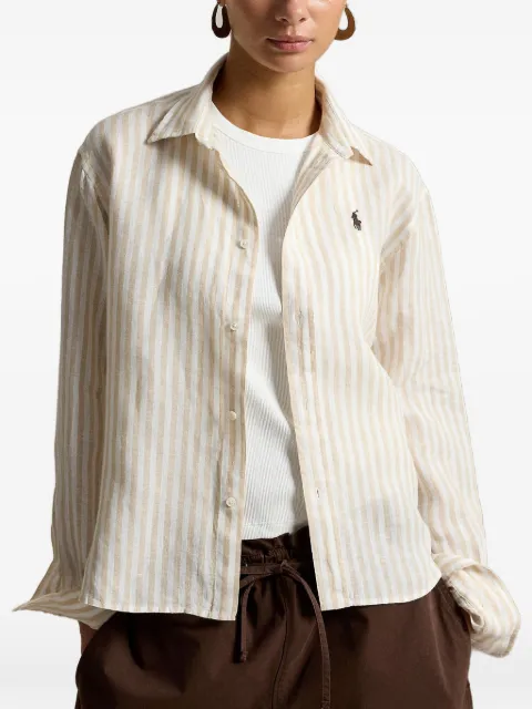 Polo Ralph Lauren wide cropped gingham linen shirt Neutrals 211935130504