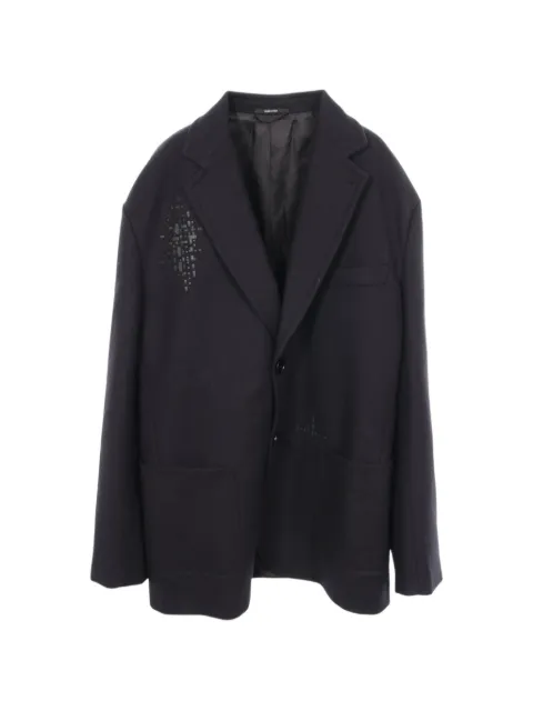 Hermès Pre-Owned calf leather-patch cashmere jacket Black 1057702