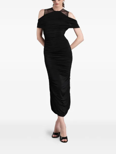 Marine Serre ruched off-shoulder dress Black WDR437ACJER0022BK99