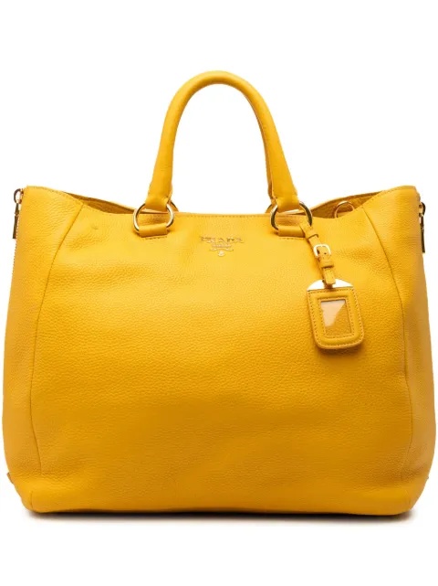 Prada Pre-Owned 2013-2026 Vitello Daino Side Zip Convertible Tote satchel Yellow WESU9GAB10N1REG2