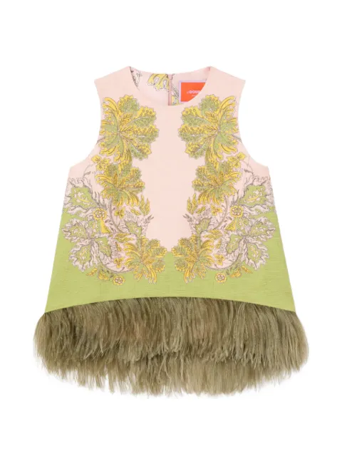 La DoubleJ Swathe Pink in rustic cotton with feathers La Scala top Green TOP0220COT005SWA03