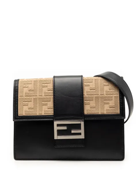 Fendi Pre-Owned 2010-2026 Calfskin and Canvas FF 1974 Flat Baguette crossbody bag Black AR0PXTI0KACC38NG