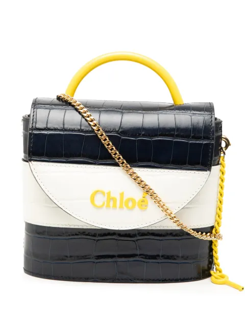 Chloé Pre-Owned 2019 Tricolor Croc Embossed Leather Aby Lock satchel Blue 2DCMPDZCR1X6P98H