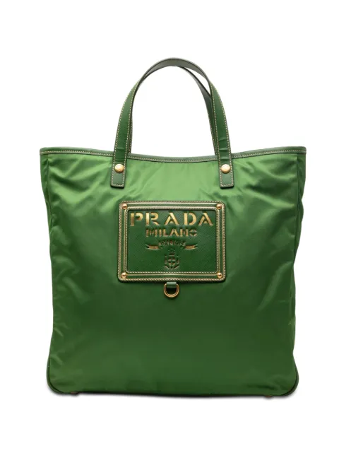 Prada Pre-Owned 2010-2026 Saffiano Trimmed Tessuto Logo Plate Convertible Tote satchel Green VM1MRLF434JF8BVR