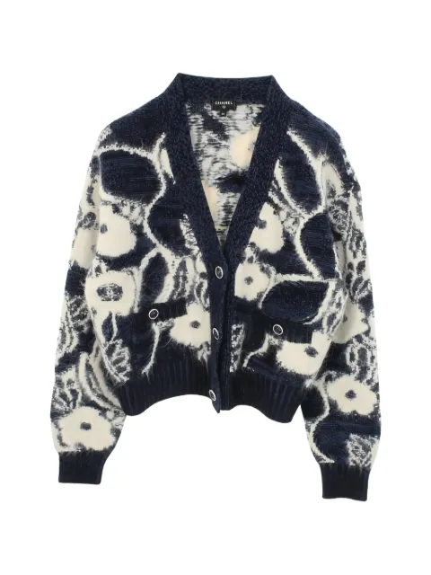 CHANEL Pre-Owned 1986-1988 button floral-pattern cardigan Blue 1056878
