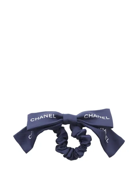 CHANEL Pre-Owned 1986-1988 logo-print ribbon scrunchie Blue 1061126