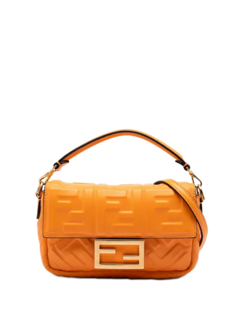 Fendi Pre-Owned 2010-2026 Mini Zucca Embossed Leather Baguette satchel Orange XYL5F6ALGHTSEJCW