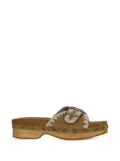 Mou stud-embellished crochet-trim sandals Brown MUSW151004ACOG