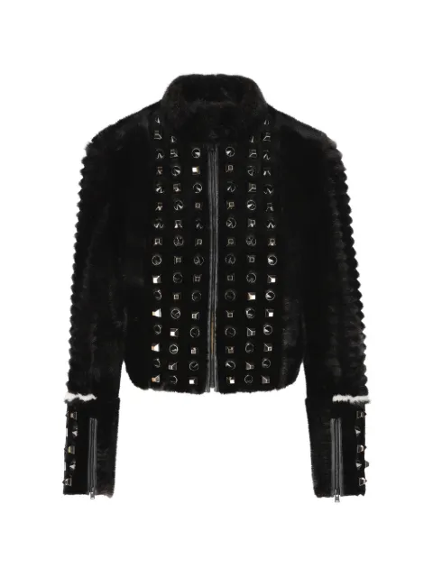 FENDI stud-embellished faux-fur coat Black FNE18ESE6F0GME